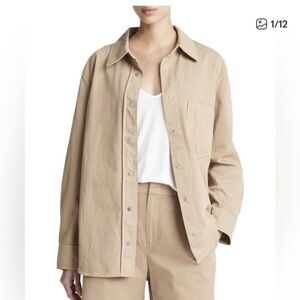 Vince oversized Tan Twill Cotton top-Snapfront buttons